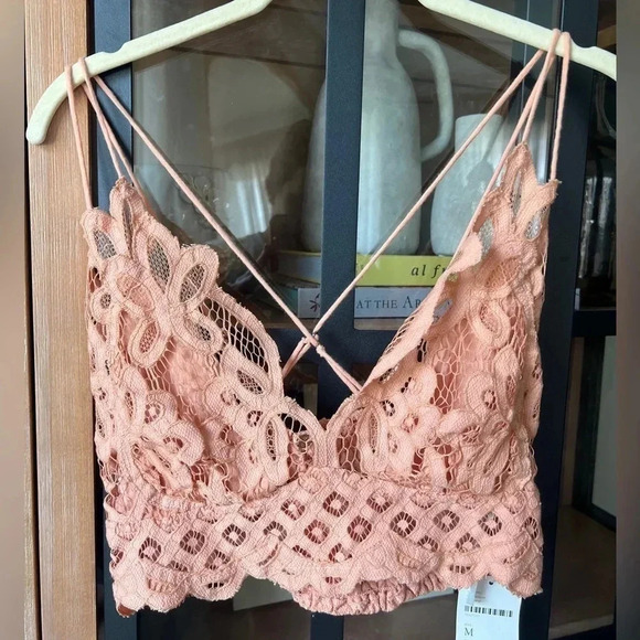 NWT Free People lace bralette rose peach nude Adella tank top bandeau bra - Picture 1 of 6